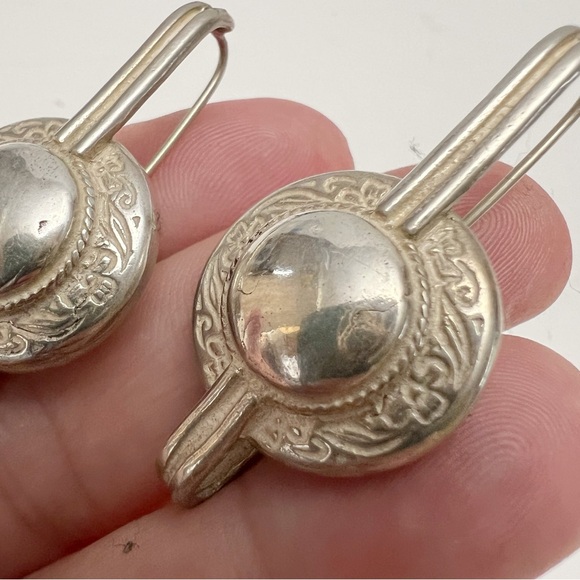 Sterling Silver 925 Celtic Design Button Round Drop Earrings - Picture 3 of 7